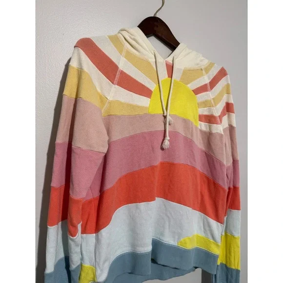 Faherty Soleil Sunray Hoodie Womens Medium Sunrise Cotton Pullover Sweatshirt - Picture 2 of 8